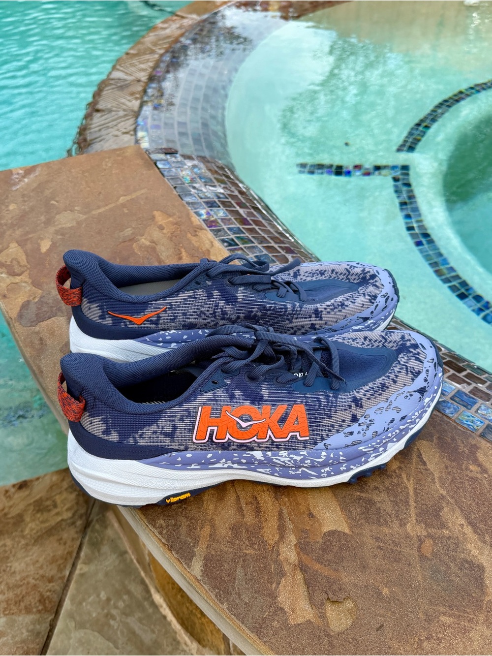 Hoka Women’s Navy and Orange Speedgoat 6 Trail Sneakers